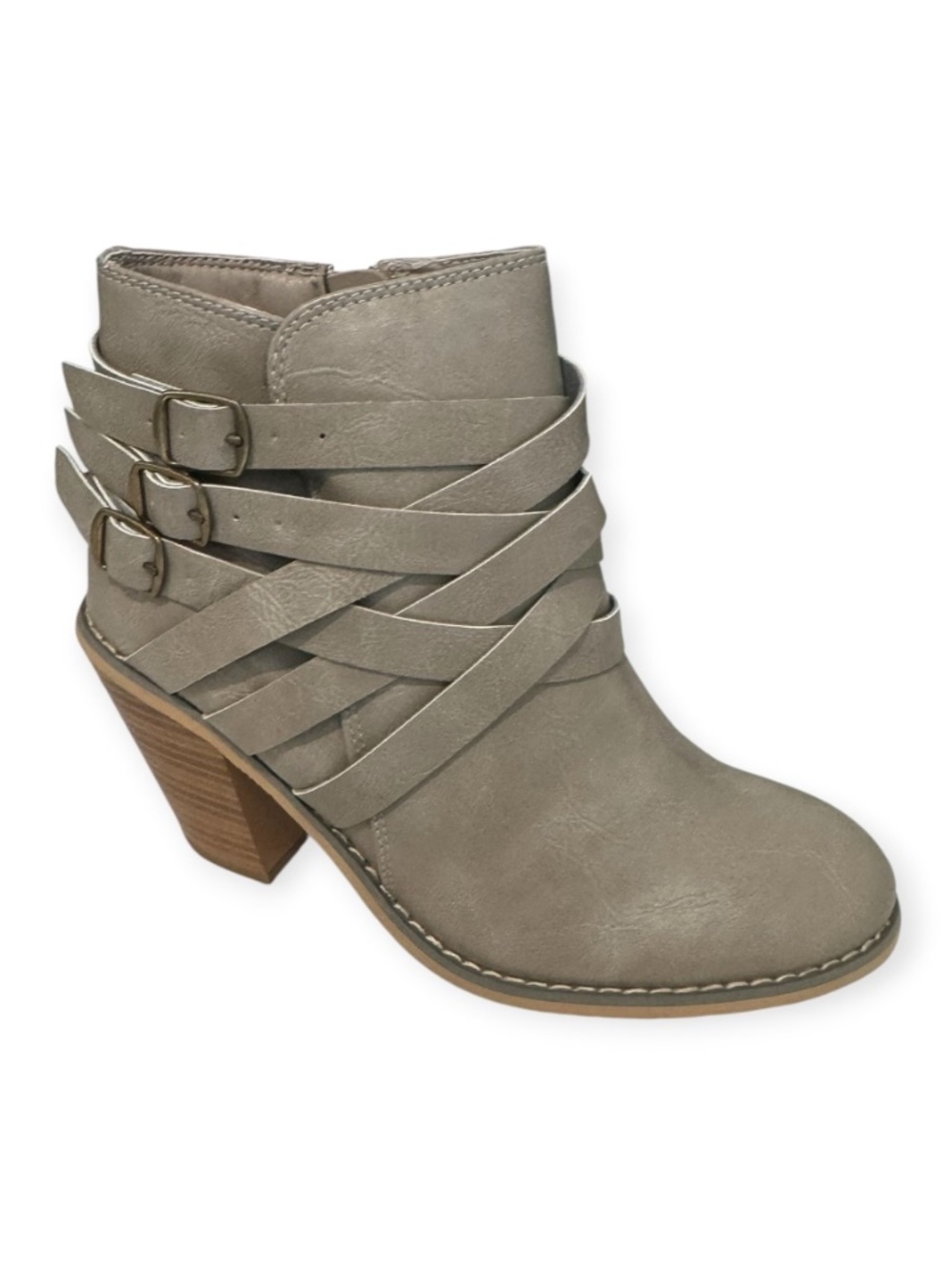 Journee Collection Women's Wide Width Strap Bootie, Stone Size 7 - NWB